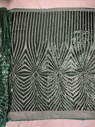 Maia HUNTER GREEN Geometric Sequins on Mesh Lace Fabric by the Yard - 10138