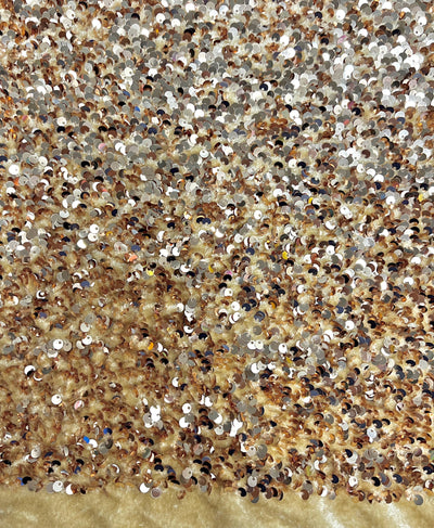 Stephanie CHAMPAGNE Sequins on BEIGE Stretch Velvet Fabric by the Yard for Gowns, Apparel, Costumes, Crafts