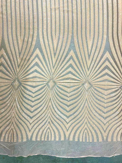 Maia BLUSH PEACH Geometric Sequins on Mesh Lace Fabric by the Yard - 10138