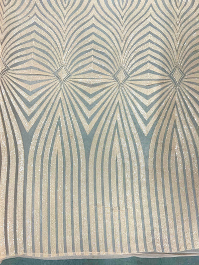 Maia BLUSH PEACH Geometric Sequins on Mesh Lace Fabric by the Yard - 10138