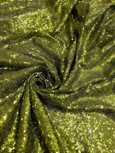 Leila DARK OLIVE GREEN Sequins on Mesh Fabric by the Yard - 10050