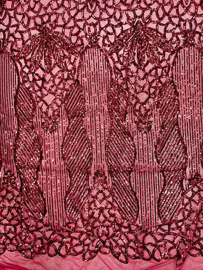 Artemis BURGUNDY Sequins on Mesh Lace Fabric by the Yard