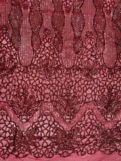 Artemis BURGUNDY Sequins on Mesh Lace Fabric by the Yard