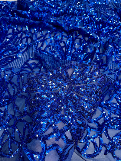 Artemis ROYAL BLUE Sequins on Mesh Lace Fabric by the Yard