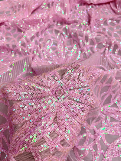 Artemis IRIDESCENT PINK Sequins on Mesh Lace Fabric by the Yard