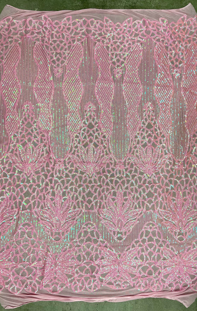 Artemis IRIDESCENT PINK Sequins on Mesh Lace Fabric by the Yard
