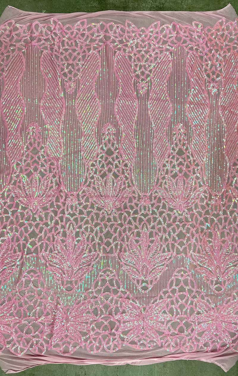 Artemis IRIDESCENT PINK Sequins on Mesh Lace Fabric by the Yard