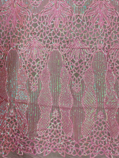 Artemis IRIDESCENT PINK Sequins on Mesh Lace Fabric by the Yard