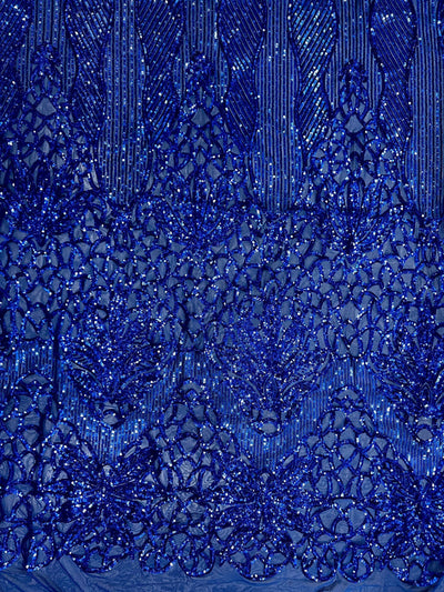 Artemis ROYAL BLUE Sequins on Mesh Lace Fabric by the Yard