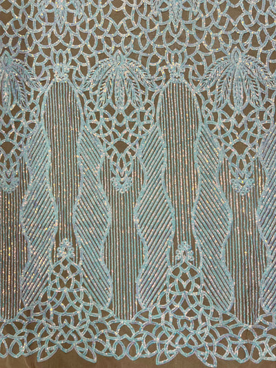 Artemis Iridescent WHITE PINK Sequins on NUDE Mesh Lace Fabric by the Yard