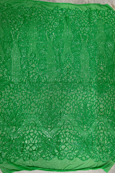 Artemis GREEN Sequins on Mesh Lace Fabric by the Yard