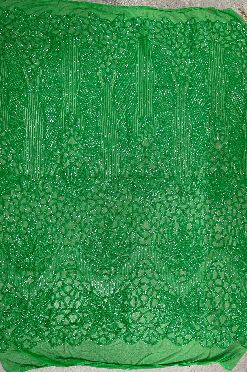 Artemis GREEN Sequins on Mesh Lace Fabric by the Yard