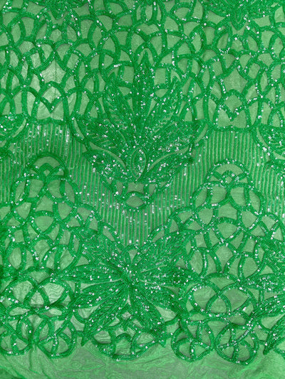 Artemis GREEN Sequins on Mesh Lace Fabric by the Yard