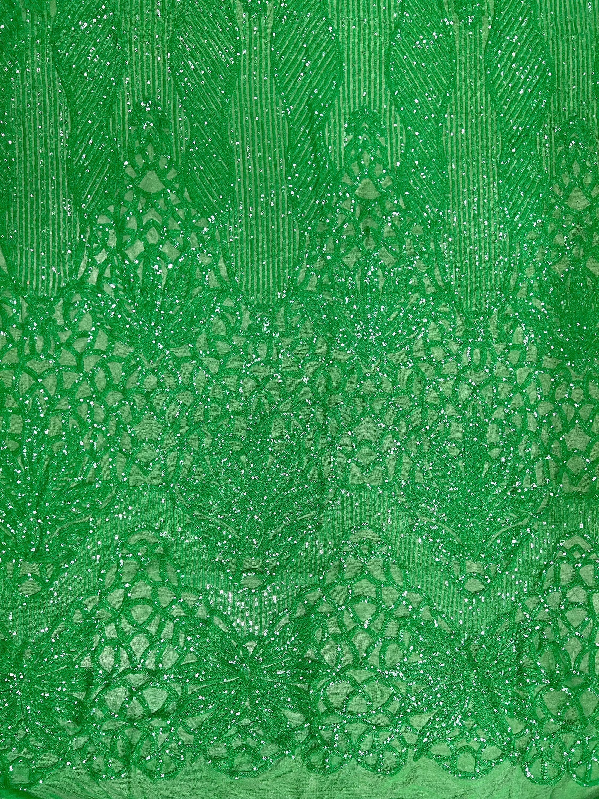 Artemis GREEN Sequins on Mesh Lace Fabric by the Yard
