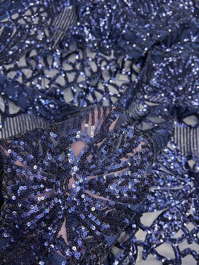 Artemis NAVY BLUE Sequins on Mesh Lace Fabric by the Yard
