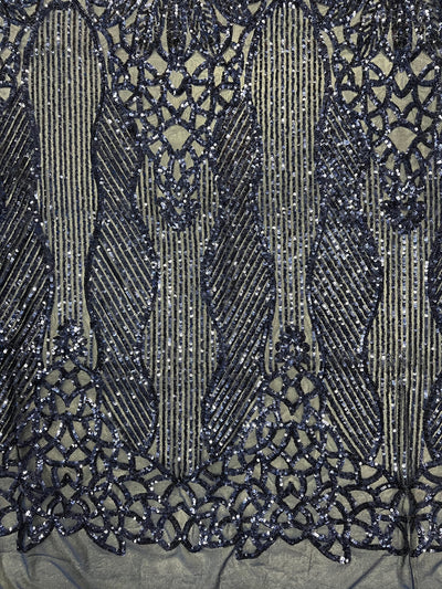 Artemis NAVY BLUE Sequins on Mesh Lace Fabric by the Yard