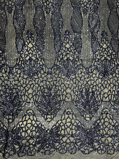 Artemis NAVY BLUE Sequins on Mesh Lace Fabric by the Yard