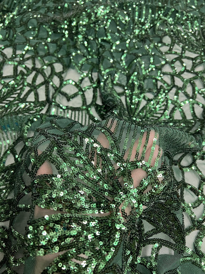 Artemis HUNTER GREEN Sequins on Mesh Lace Fabric by the Yard
