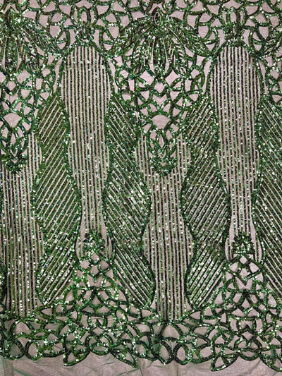 Artemis HUNTER GREEN Sequins on Mesh Lace Fabric by the Yard