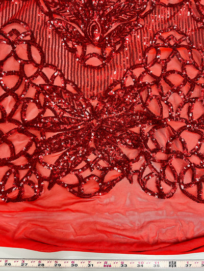 Artemis RED Sequins on Mesh Lace Fabric by the Yard