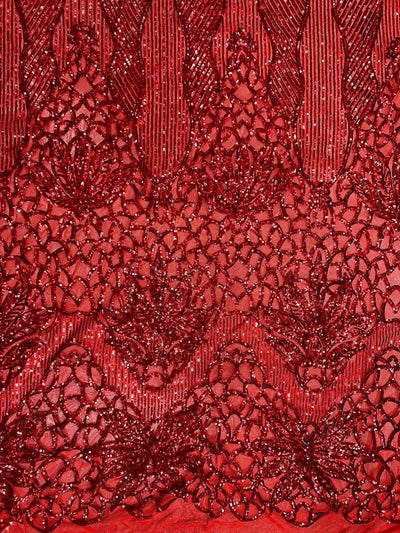 Artemis RED Sequins on Mesh Lace Fabric by the Yard
