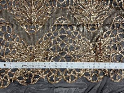 Artemis GOLD Sequins on BLACK Mesh Lace Fabric by the Yard