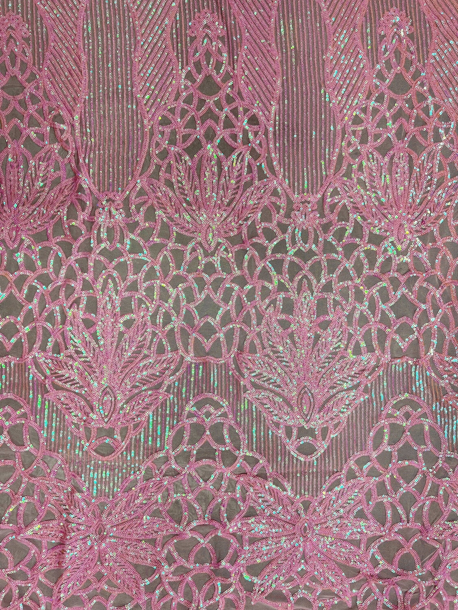 Artemis IRIDESCENT PINK Sequins on Mesh Lace Fabric by the Yard