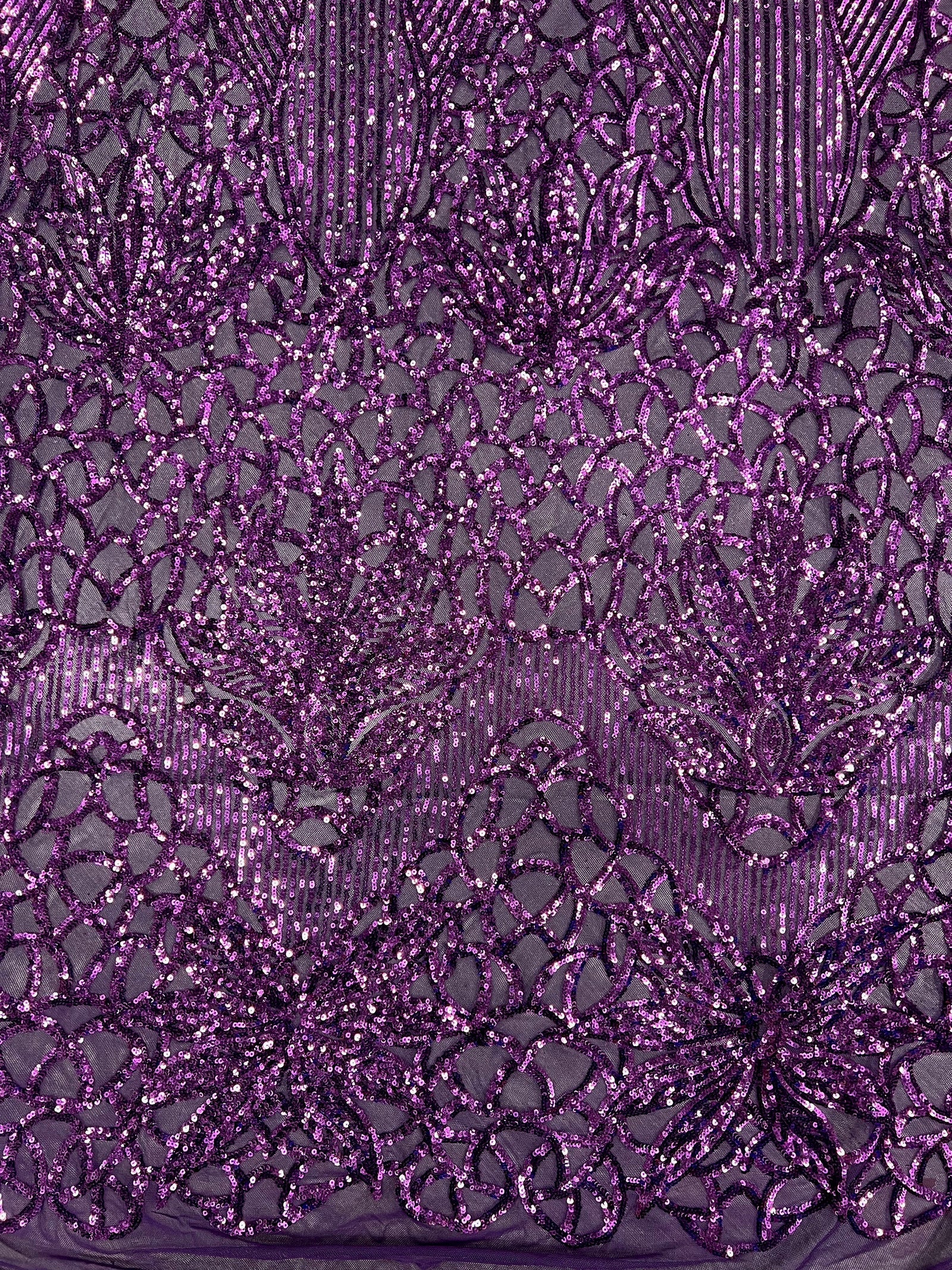 Artemis PLUM Sequins on Mesh Lace Fabric by the Yard