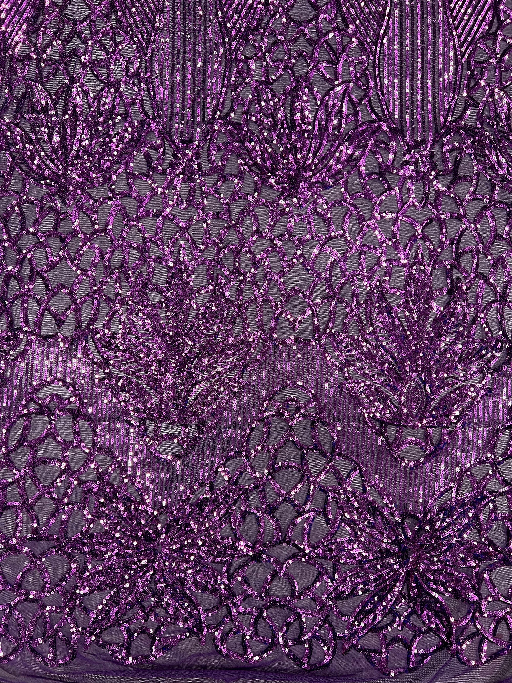Artemis PLUM Sequins on Mesh Lace Fabric by the Yard