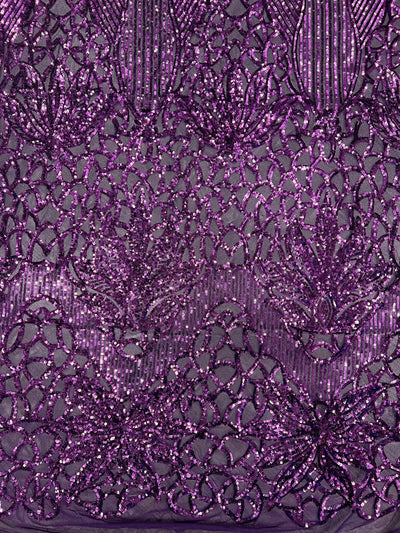 Artemis PLUM Sequins on Mesh Lace Fabric by the Yard