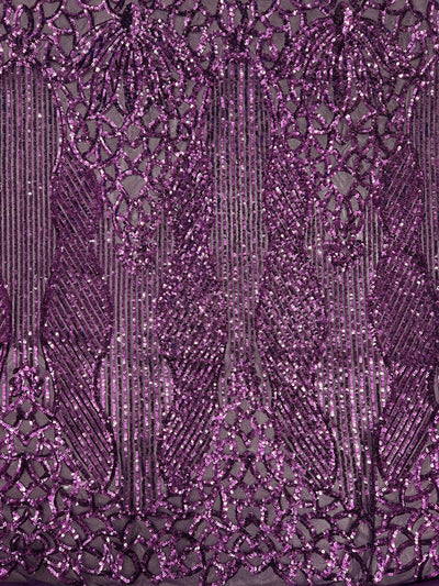 Artemis PLUM Sequins on Mesh Lace Fabric by the Yard