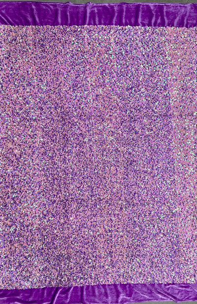Stephanie Iridescent PINK LAVENDER Overlap Sequins on LAVENDER Stretch Velvet Fabric for Gowns, Apparel, Costumes, Crafts