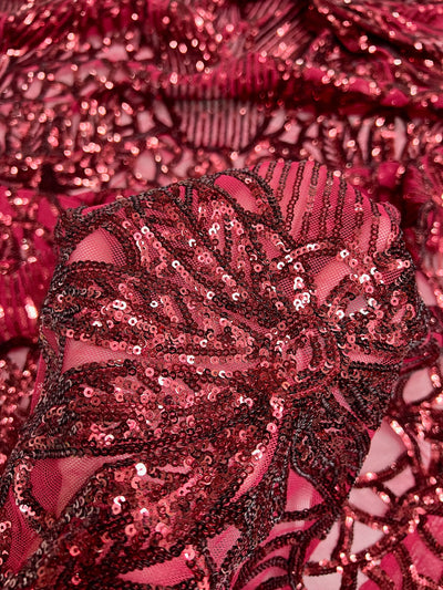 Artemis BURGUNDY Sequins on Mesh Lace Fabric by the Yard