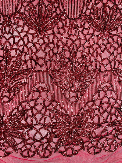 Artemis BURGUNDY Sequins on Mesh Lace Fabric by the Yard