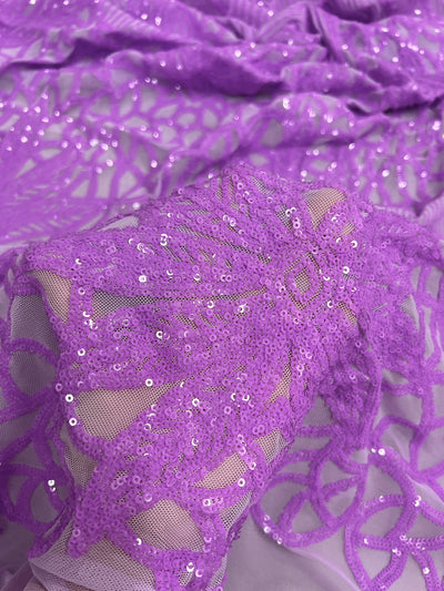 Artemis LILAC Sequins on Mesh Lace Fabric by the Yard