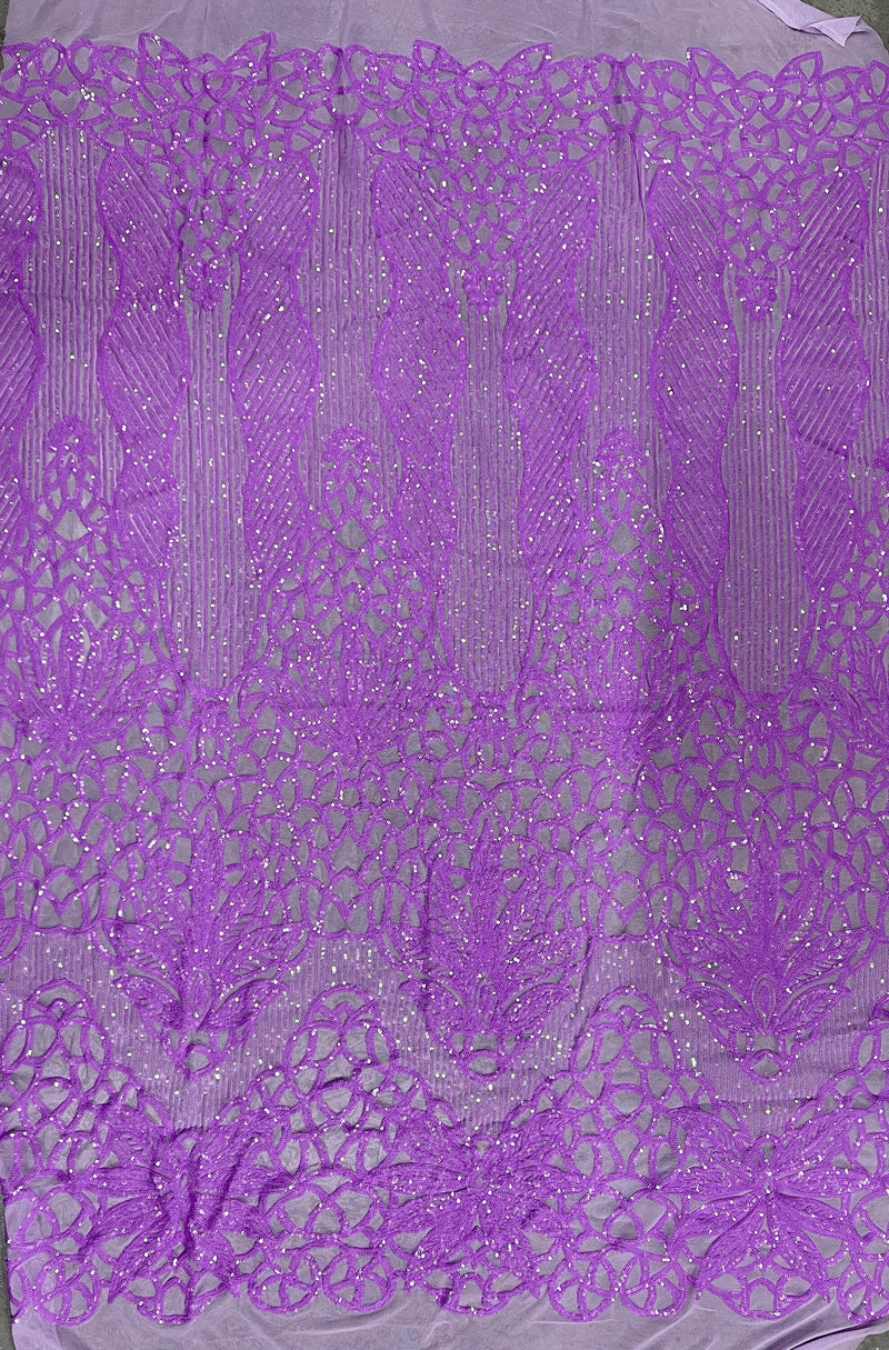 Artemis LILAC Sequins on Mesh Lace Fabric by the Yard