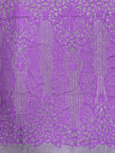 Artemis LILAC Sequins on Mesh Lace Fabric by the Yard