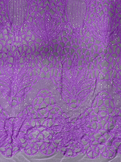 Artemis LILAC Sequins on Mesh Lace Fabric by the Yard