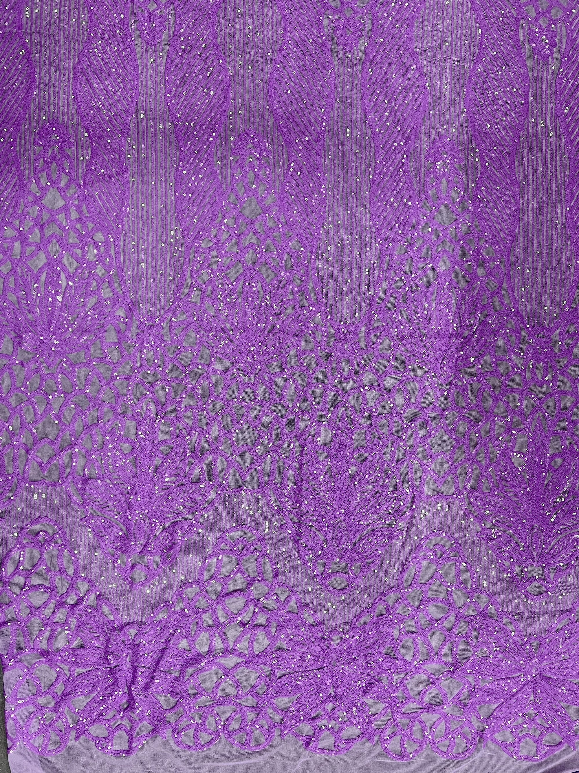 Artemis LILAC Sequins on Mesh Lace Fabric by the Yard