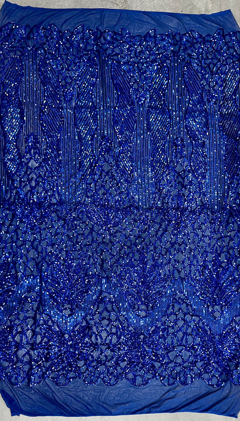 Artemis ROYAL BLUE Sequins on Mesh Lace Fabric by the Yard