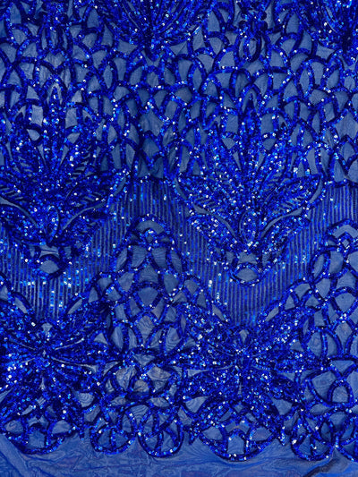 Artemis ROYAL BLUE Sequins on Mesh Lace Fabric by the Yard