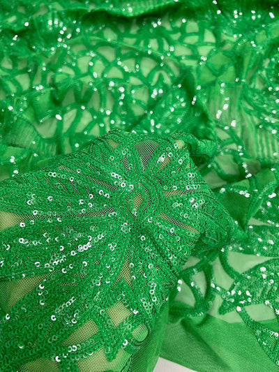 Artemis GREEN Sequins on Mesh Lace Fabric by the Yard