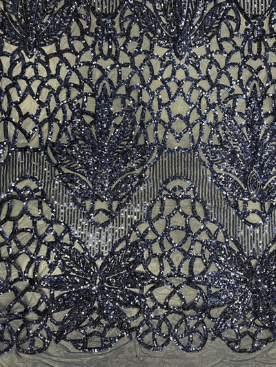 Artemis NAVY BLUE Sequins on Mesh Lace Fabric by the Yard