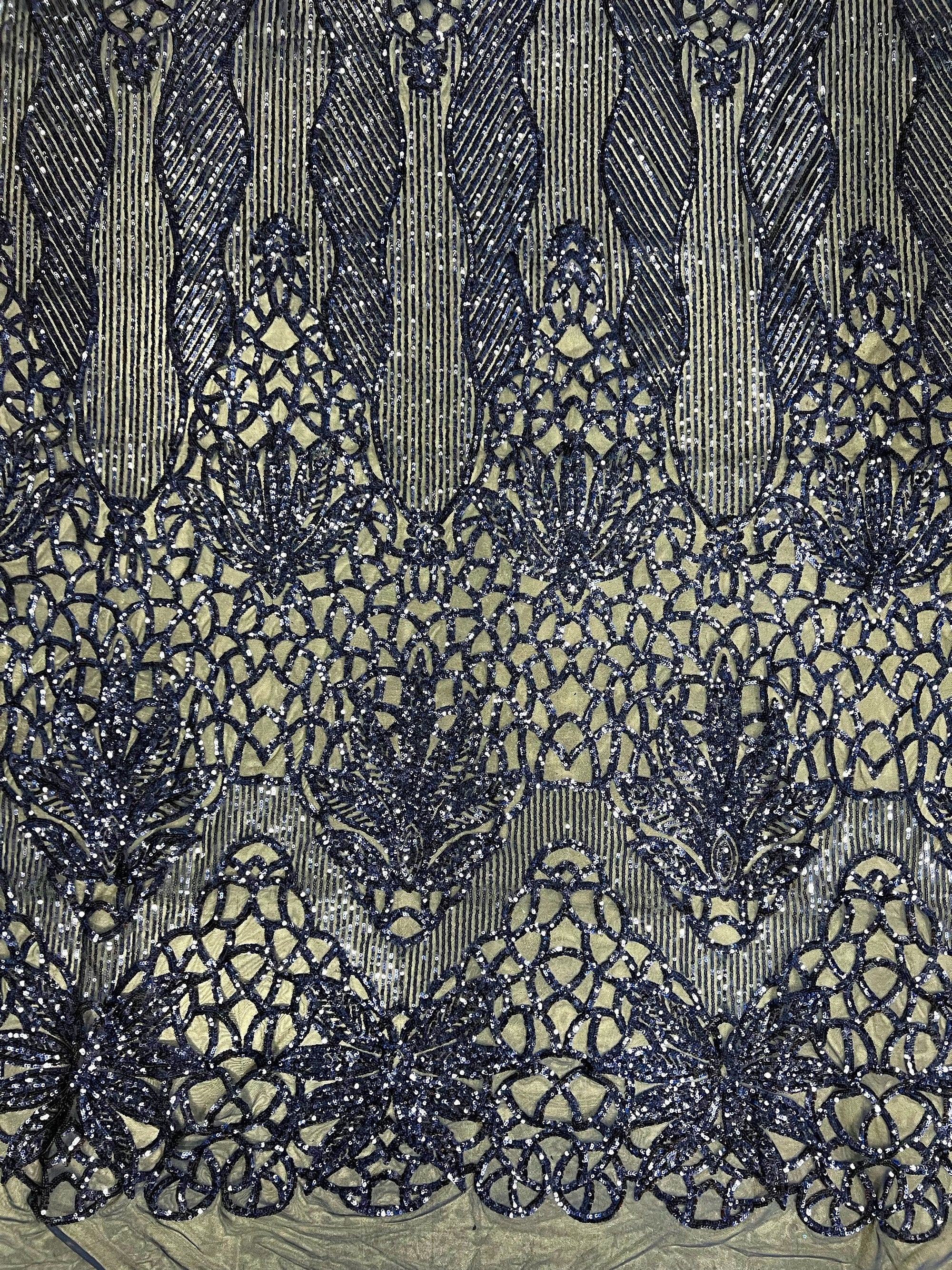 Artemis NAVY BLUE Sequins on Mesh Lace Fabric by the Yard