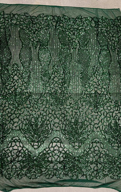 Artemis HUNTER GREEN Sequins on Mesh Lace Fabric by the Yard