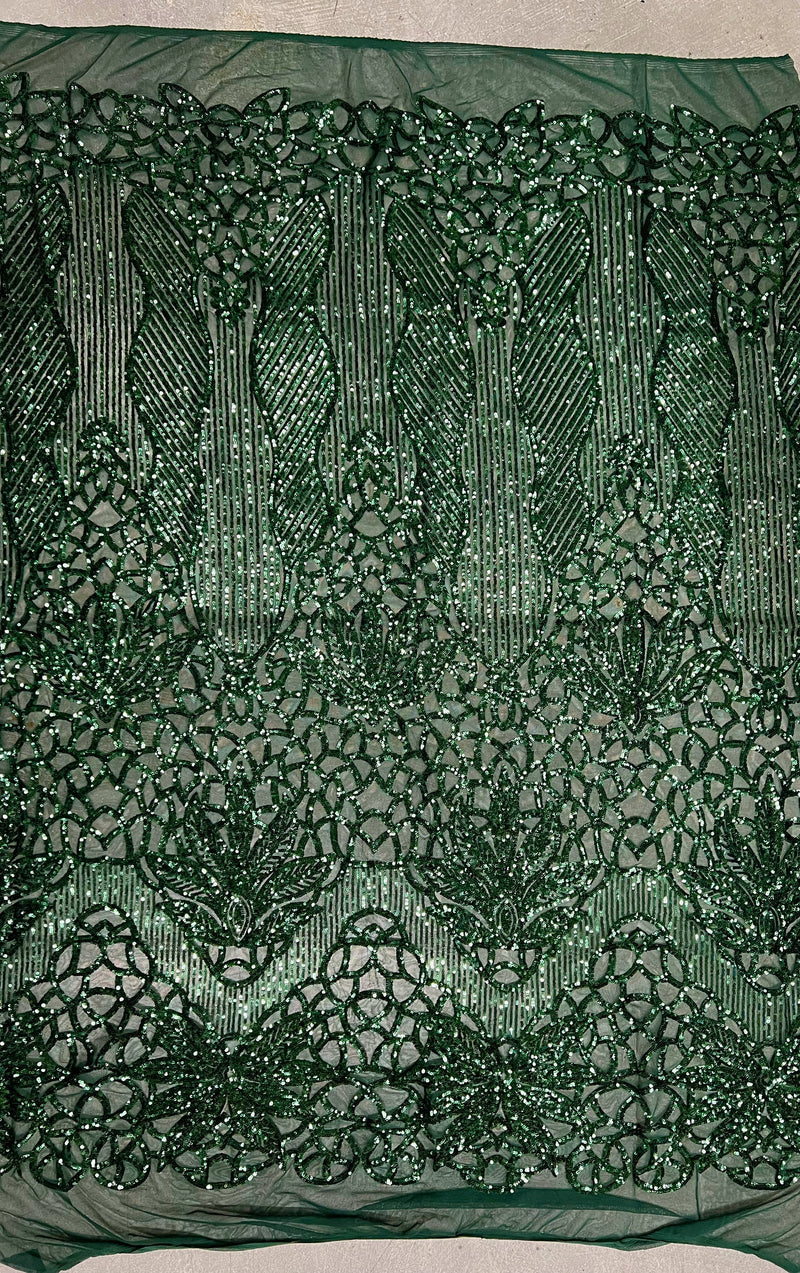 Artemis HUNTER GREEN Sequins on Mesh Lace Fabric by the Yard