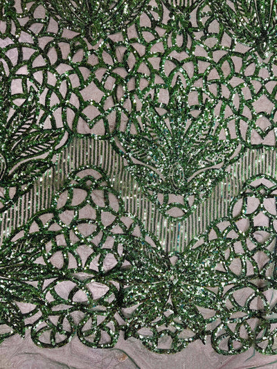 Artemis HUNTER GREEN Sequins on Mesh Lace Fabric by the Yard