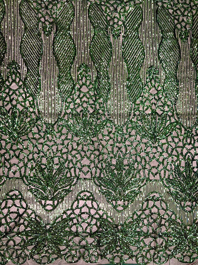 Artemis HUNTER GREEN Sequins on Mesh Lace Fabric by the Yard