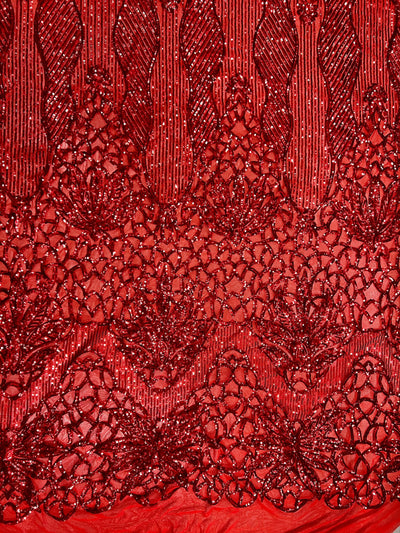 Artemis RED Sequins on Mesh Lace Fabric by the Yard