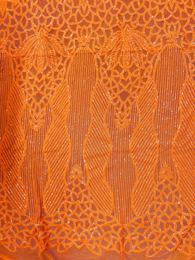 Artemis ORANGE Sequins on Mesh Lace Fabric by the Yard